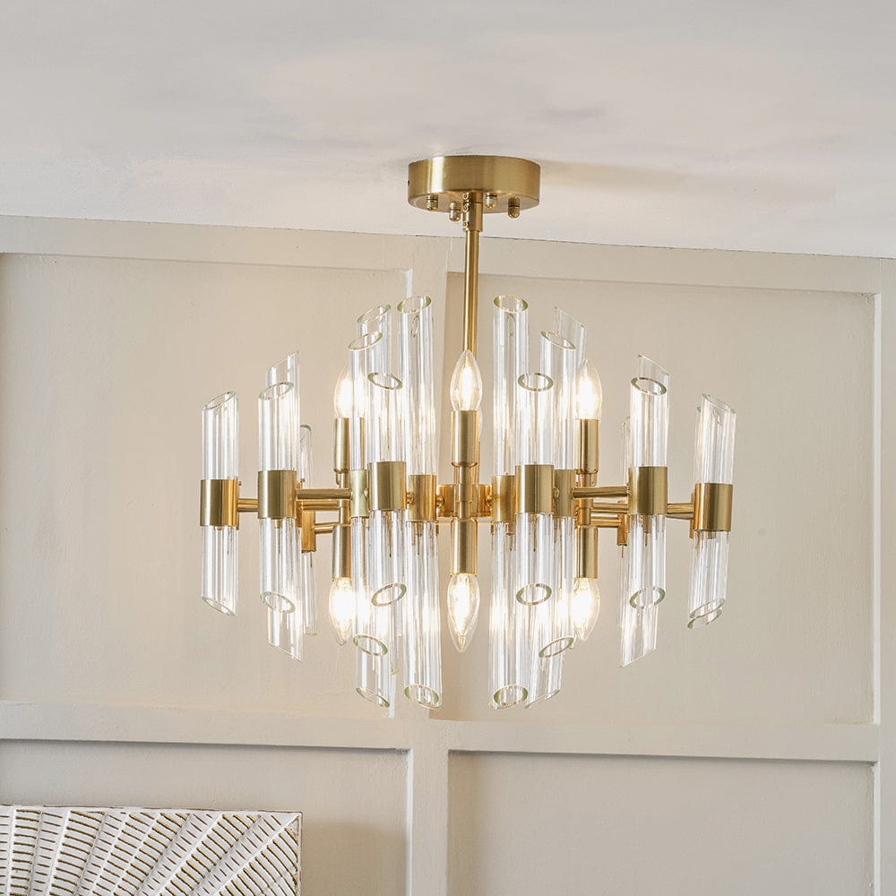 Brielle Clear Glass and Antique Brass 12 Light Pendant.