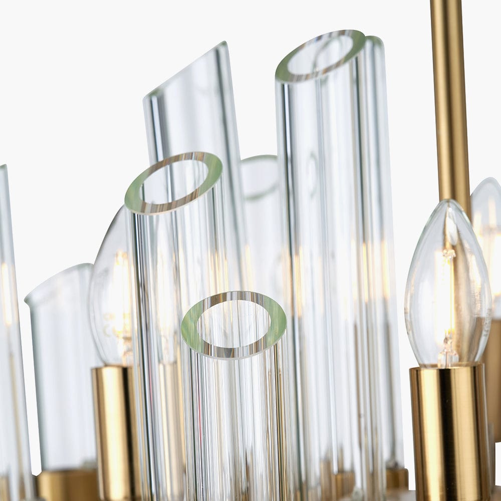 Brielle Clear Glass and Antique Brass 12 Light Pendant.