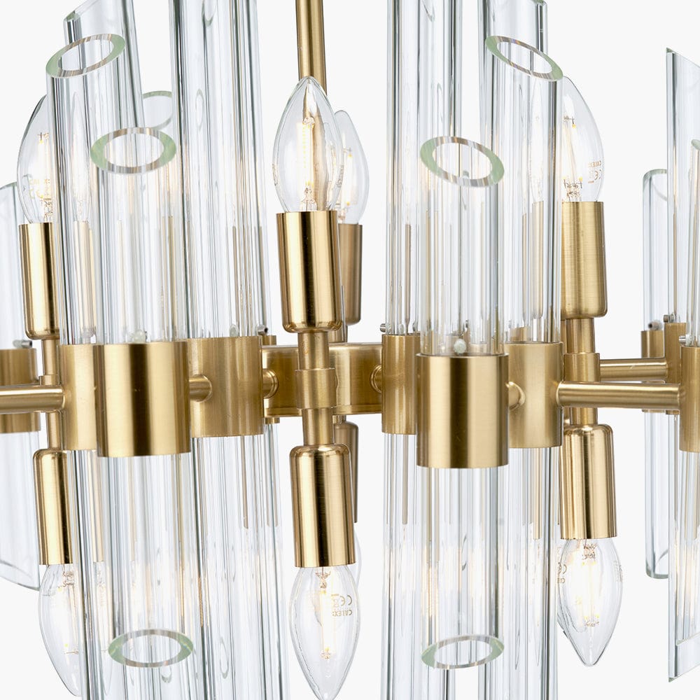 Brielle Clear Glass and Antique Brass 12 Light Pendant.