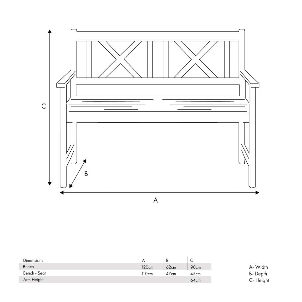 Pacific Lifestyle Outdoors Cambridge Antique Grey 2 Seater Acacia Wood Bench K/D House of Isabella UK