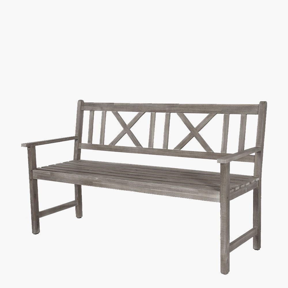Cambridge Antique Grey 3 Seater Acacia Wood Bench.