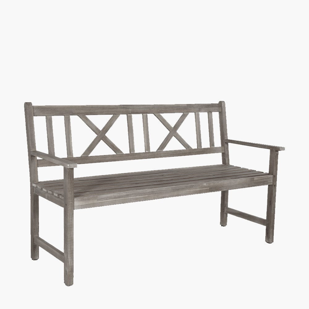 Cambridge Antique Grey 3 Seater Acacia Wood Bench.