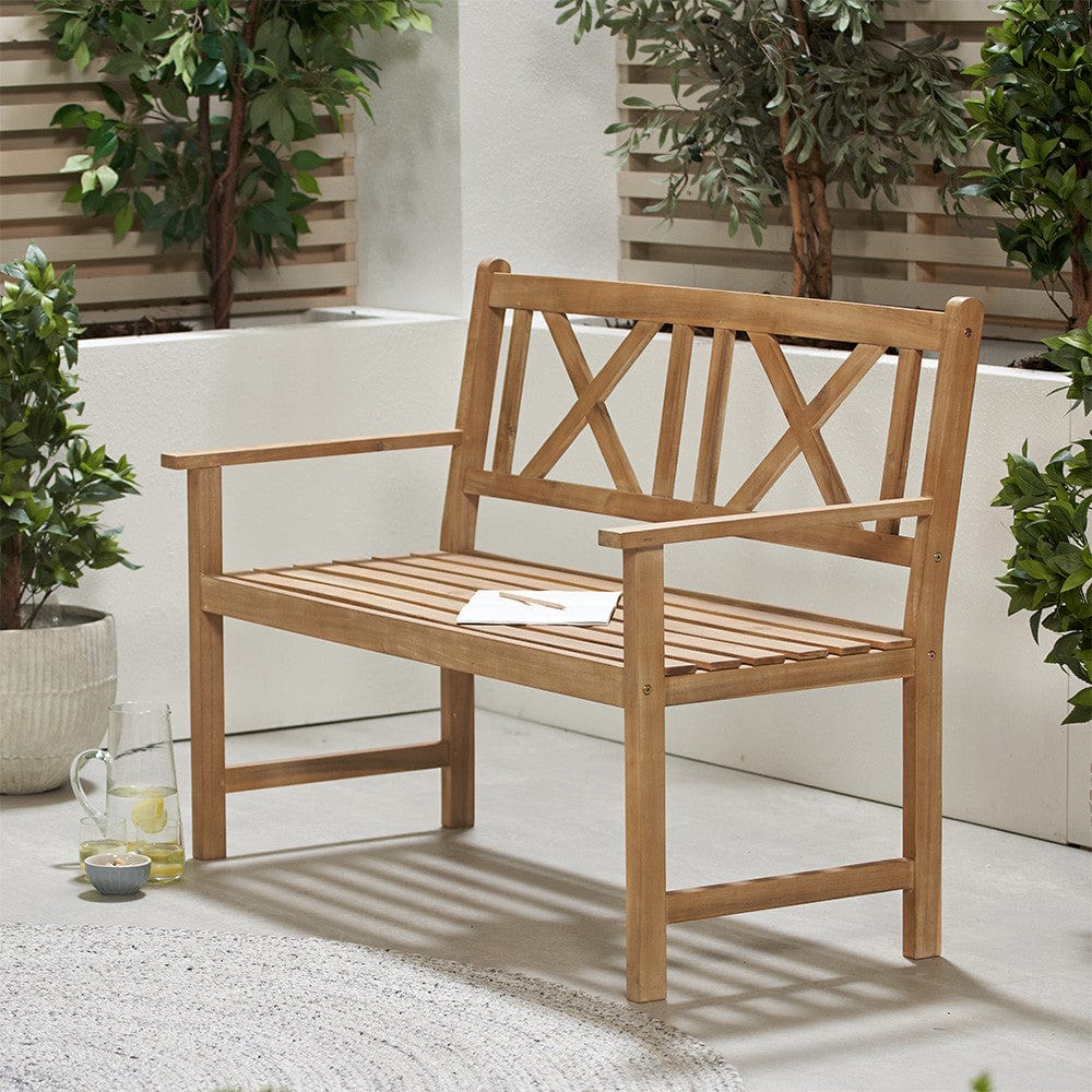 Cambridge Light Teak 2 Seater Acacia Wood Bench K/D.