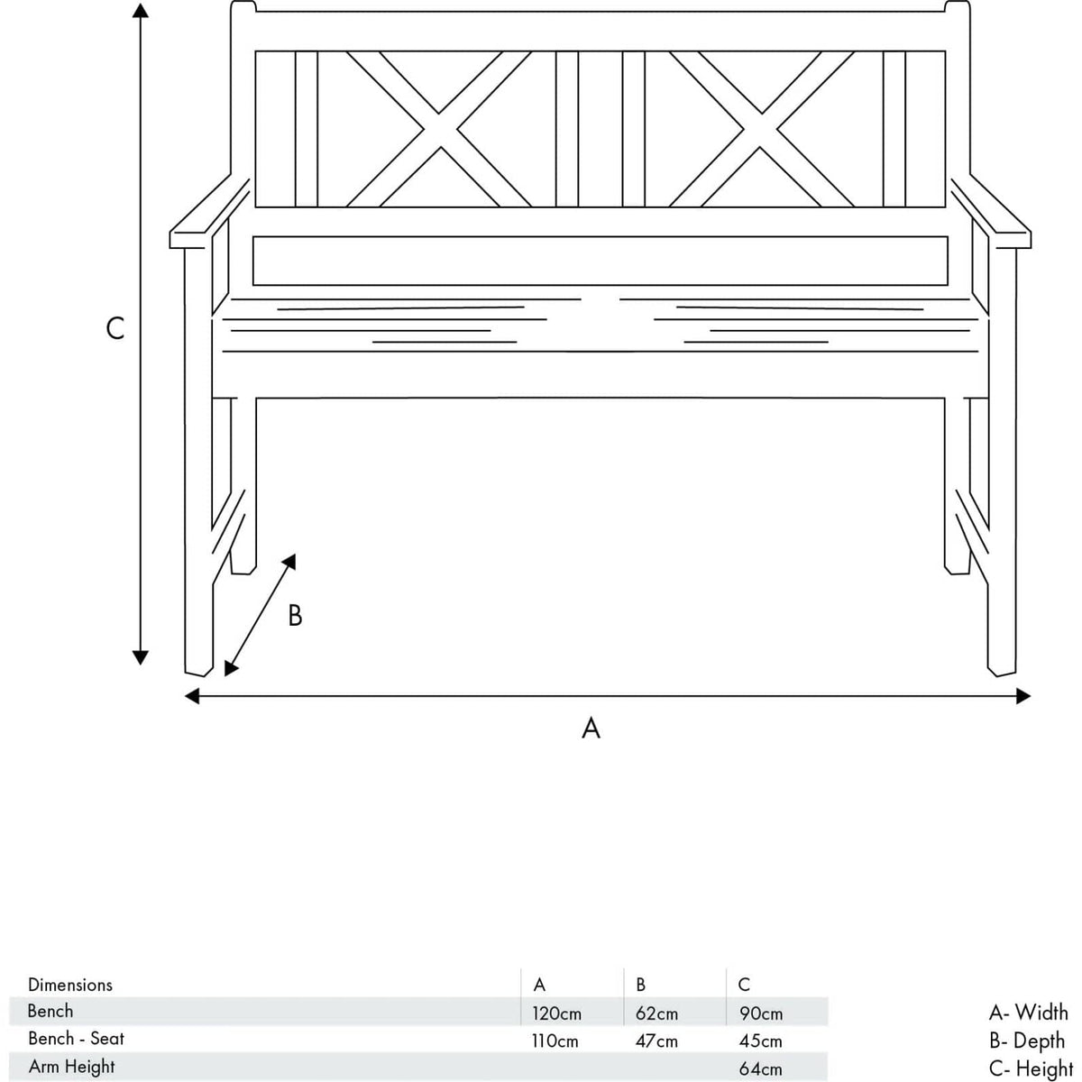 Cambridge Light Teak 2 Seater Acacia Wood Bench K/D.