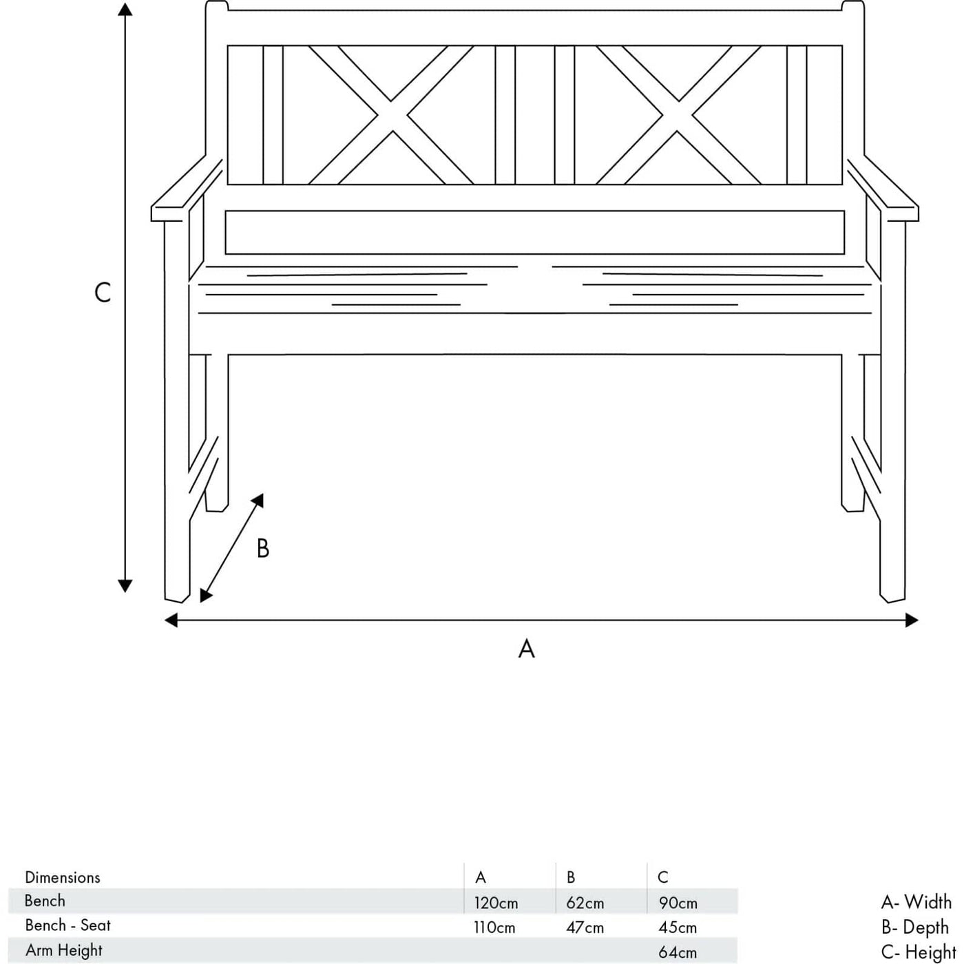 Pacific Lifestyle Outdoors Cambridge Light Teak 2 Seater Acacia Wood Bench K/D House of Isabella UK