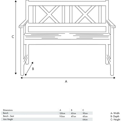 Pacific Lifestyle Outdoors Cambridge Light Teak 2 Seater Acacia Wood Bench K/D House of Isabella UK