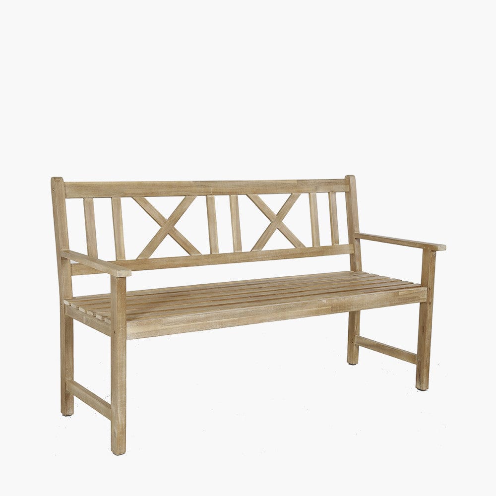 Pacific Lifestyle Outdoors Cambridge Light Teak 3 Seater Acacia Wood Bench K/D House of Isabella UK