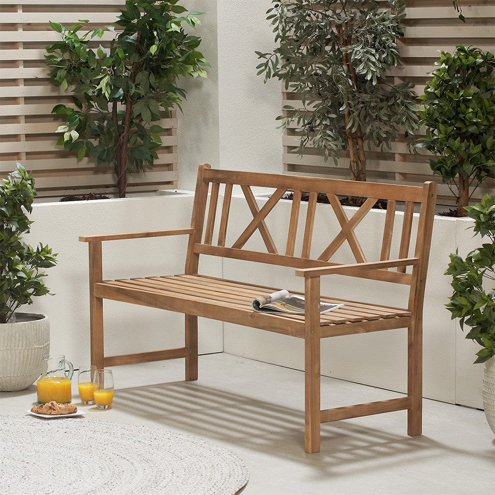 Pacific Lifestyle Outdoors Cambridge Light Teak 3 Seater Acacia Wood Bench K/D House of Isabella UK