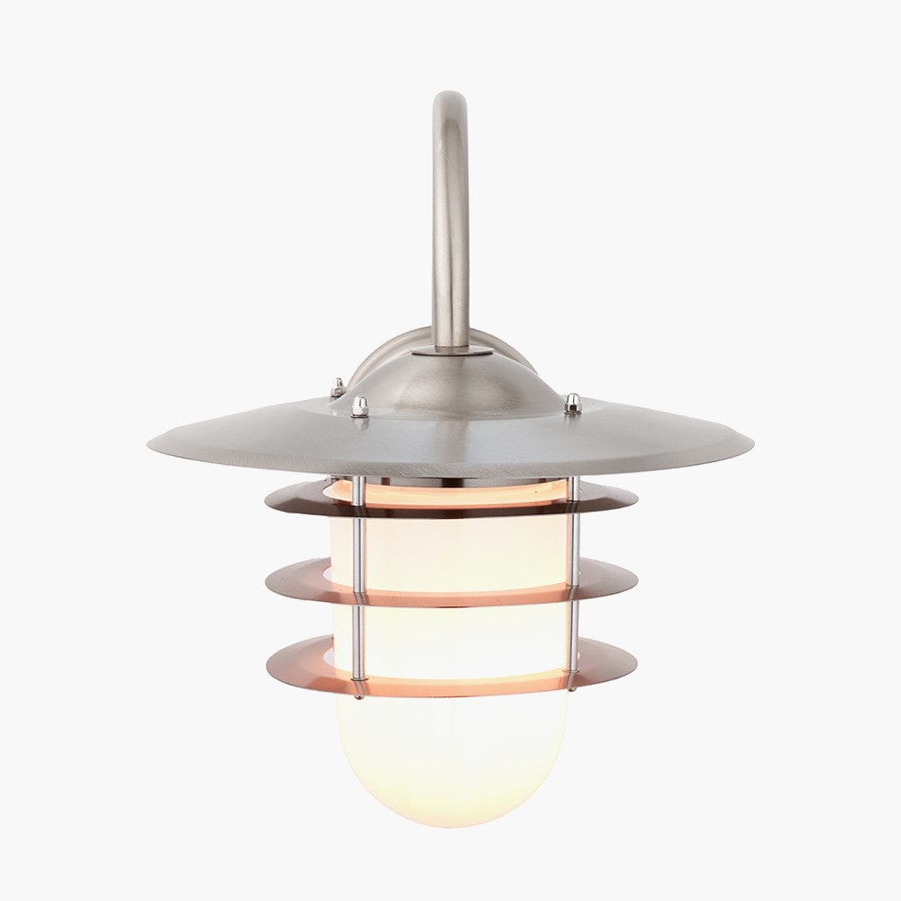 Centauri Brushed Steel Metal and Opaque Glass Wall Light.