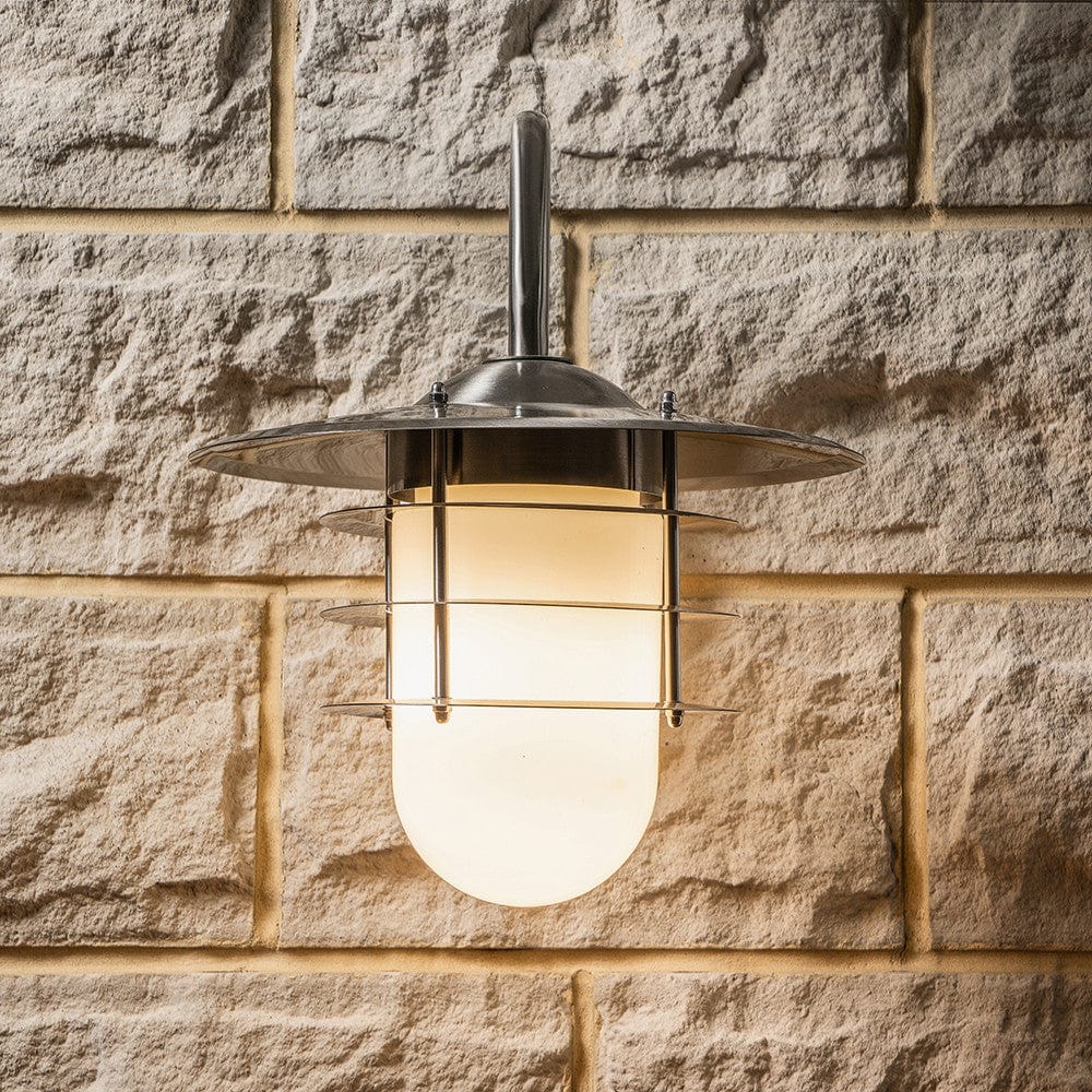 Pacific Lifestyle Outdoors Centauri Brushed Steel Metal and Opaque Glass Wall Light House of Isabella UK