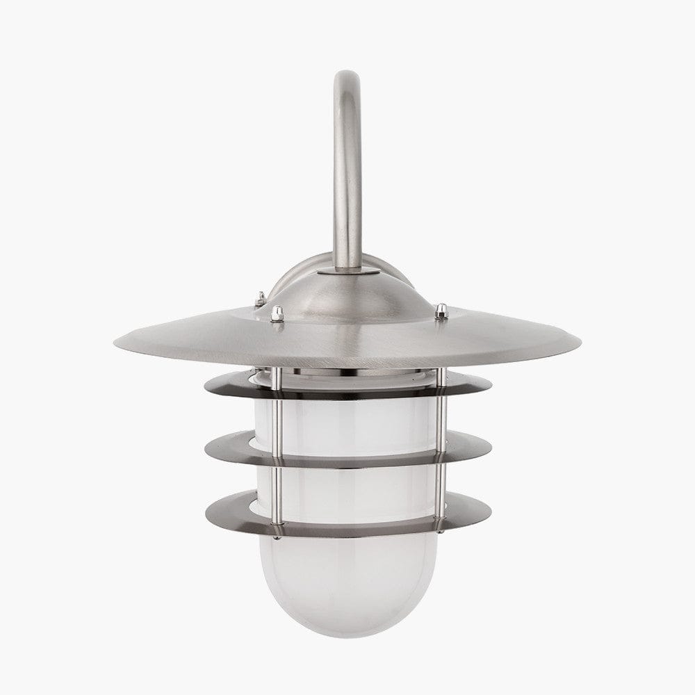 Pacific Lifestyle Outdoors Centauri Brushed Steel Metal and Opaque Glass Wall Light House of Isabella UK