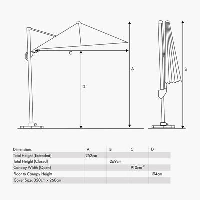 Pacific Lifestyle Outdoors Challenger T2 3.5 x 2.6m Oblong Luna Grey Parasol House of Isabella UK