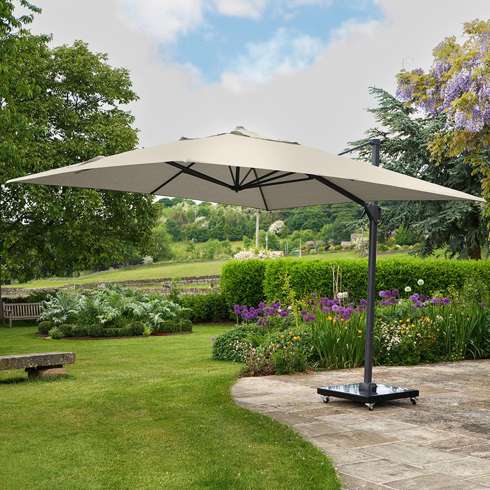 Challenger T2 3.5 x 2.6m Rectangular Champagne Free Arm Parasol.