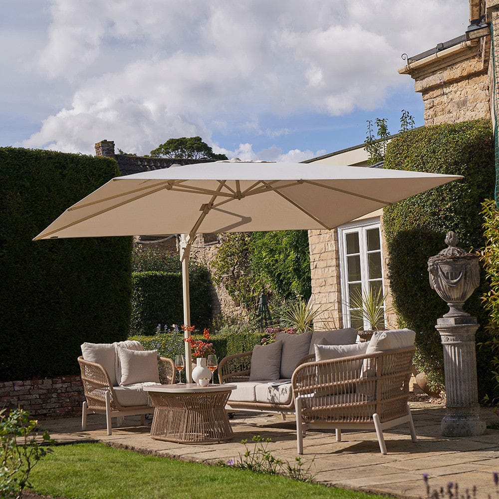 Challenger T2 3.5 x 2.6m Rectangular Sandstone / Champagne Free Arm Parasol.