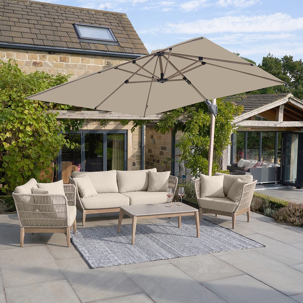 Challenger Teak T2 3m Square Premium Champagne Free Arm Parasol.