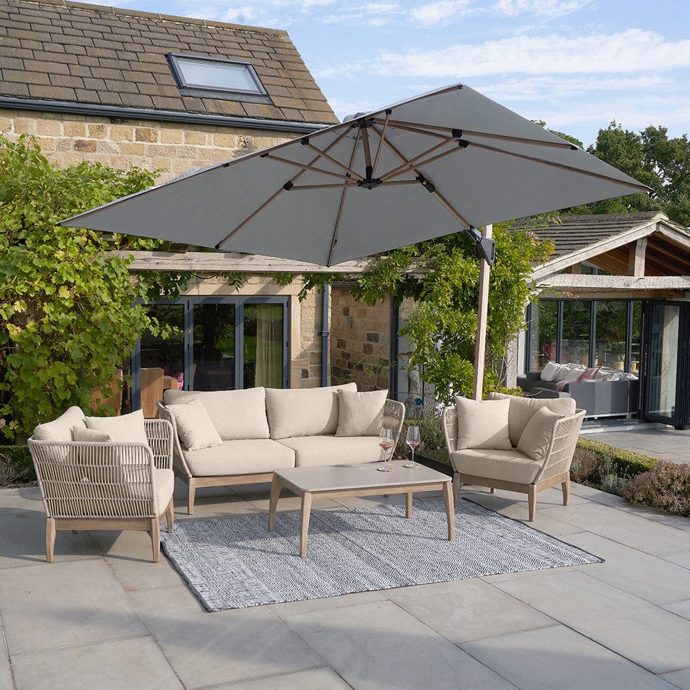 Pacific Lifestyle Outdoors Challenger Teak T2 3m Square Premium Manhattan Grey Free Arm Parasol House of Isabella UK