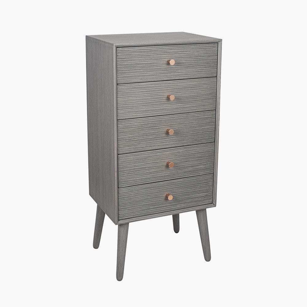Chaya Dark Grey Pine Wood 5 Drawer Tall Boy.