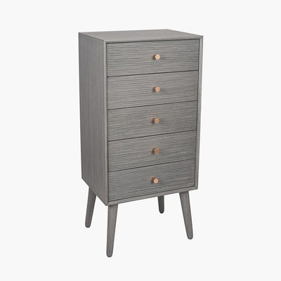 Pacific Lifestyle Outdoors Chaya Dark Grey Pine Wood 5 Drawer Tall Boy House of Isabella UK