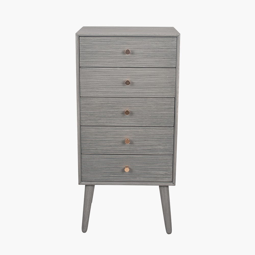 Chaya Dark Grey Pine Wood 5 Drawer Tall Boy.