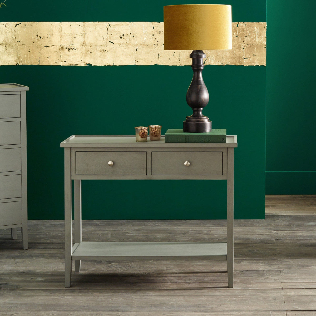 Chelmsford Vendee Grey Pine Wood 2 Drawer Console Table K/D.