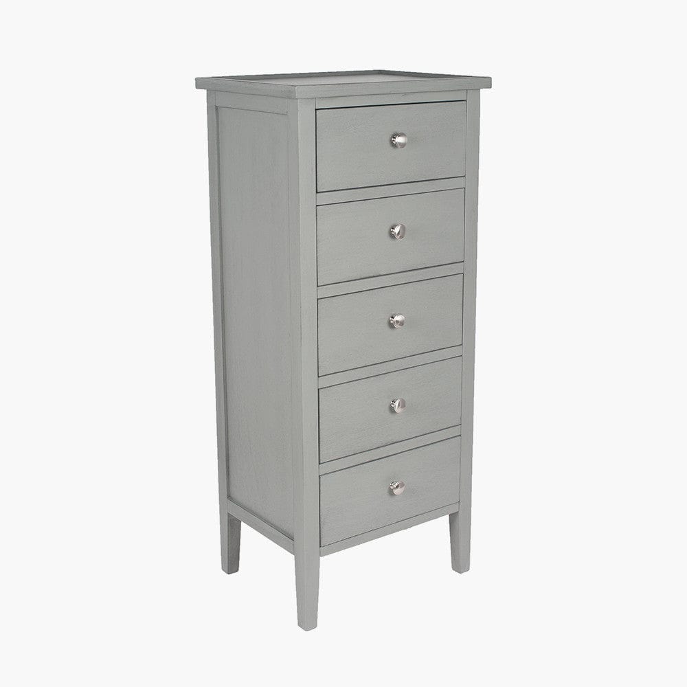 Chelmsford Vendee Grey Pine Wood 5 Drawer Tall Boy.