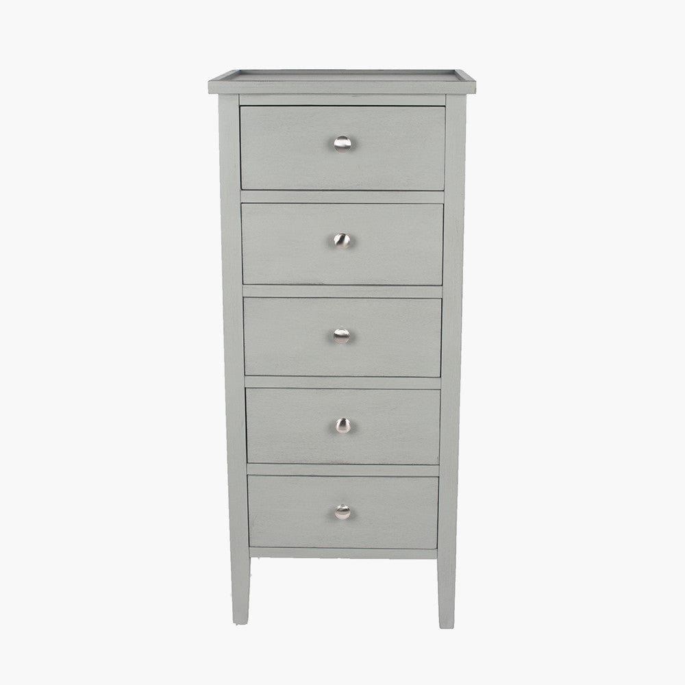 Chelmsford Vendee Grey Pine Wood 5 Drawer Tall Boy.