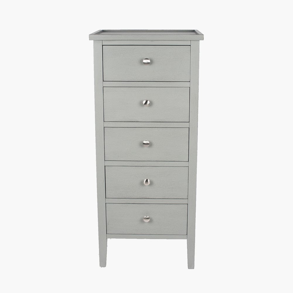 Pacific Lifestyle Outdoors Chelmsford Vendee Grey Pine Wood 5 Drawer Tall Boy House of Isabella UK