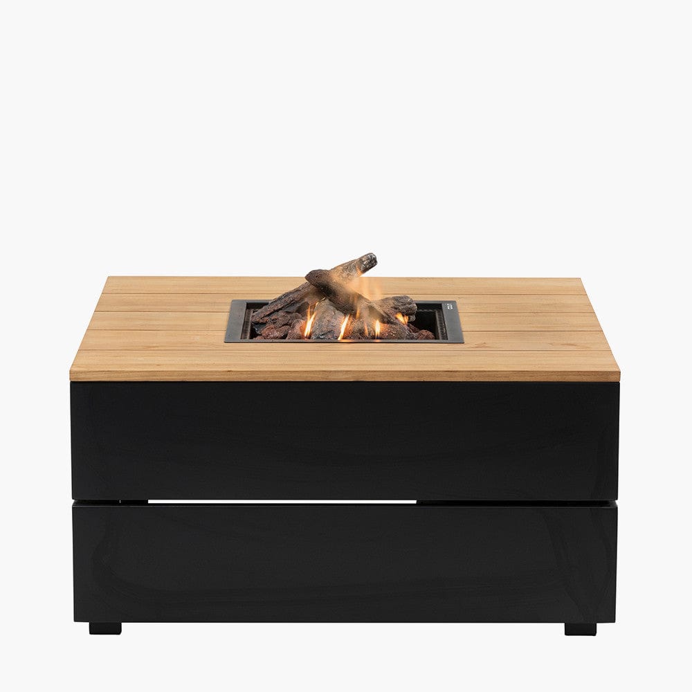 Cosipure 100 Square Fire Pit Black and Teak.