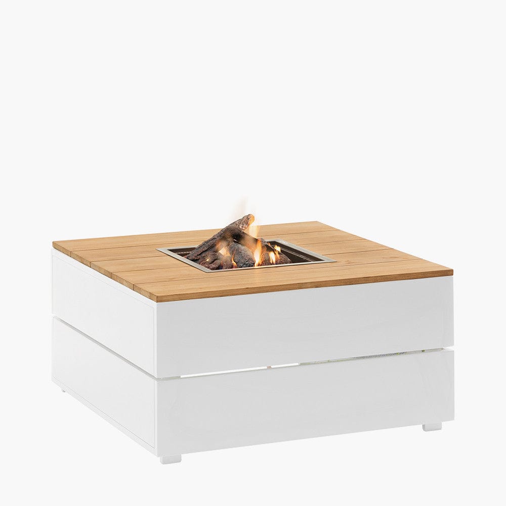 Cosipure 100 Square Fire Pit White and Teak.