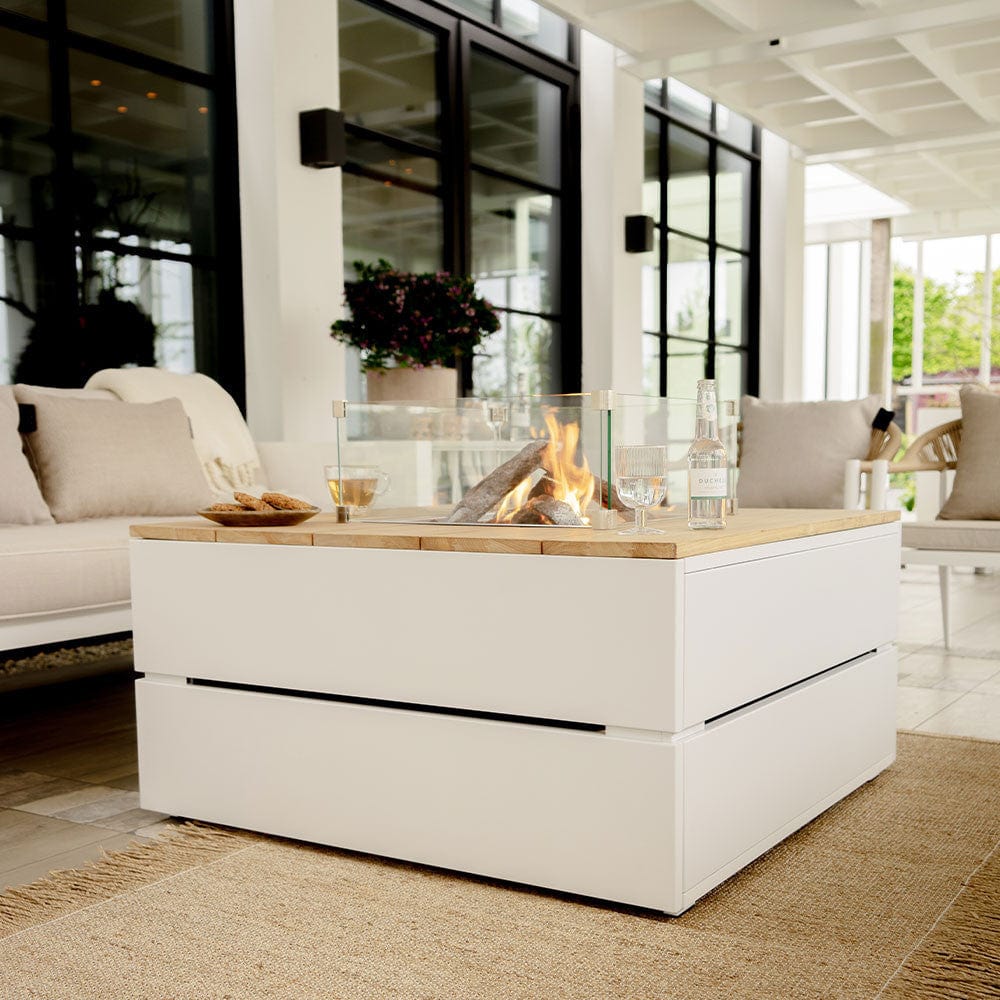 Cosipure 100 Square Fire Pit White and Teak.