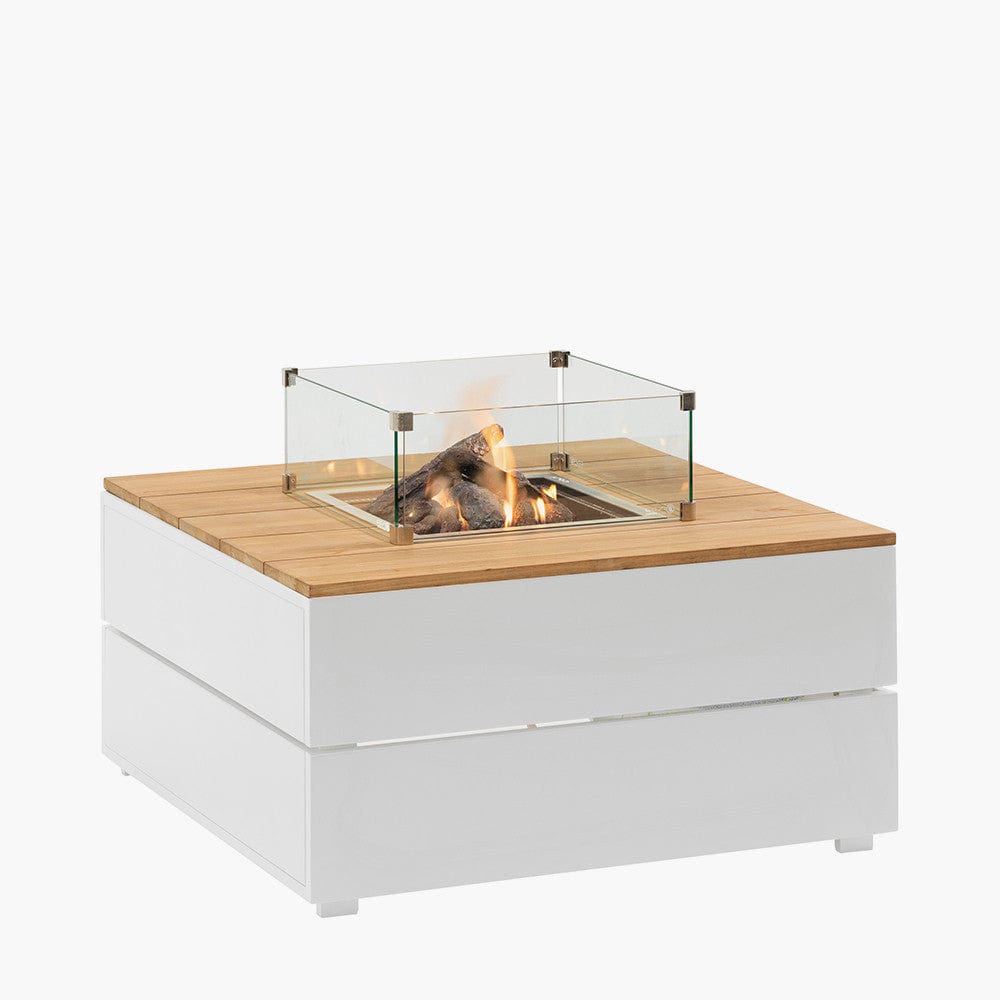 Cosipure 100 Square Fire Pit White and Teak.