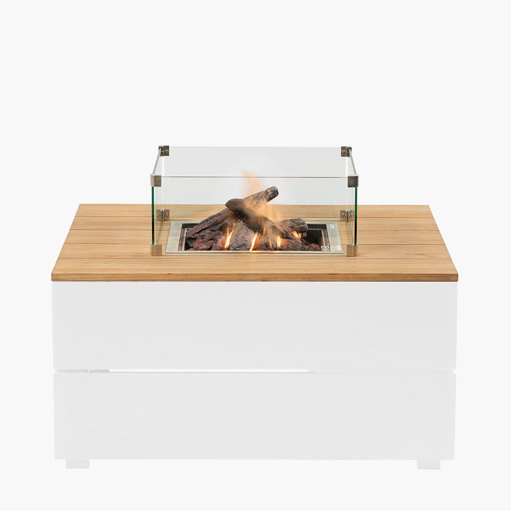 Cosipure 100 Square Fire Pit White and Teak.