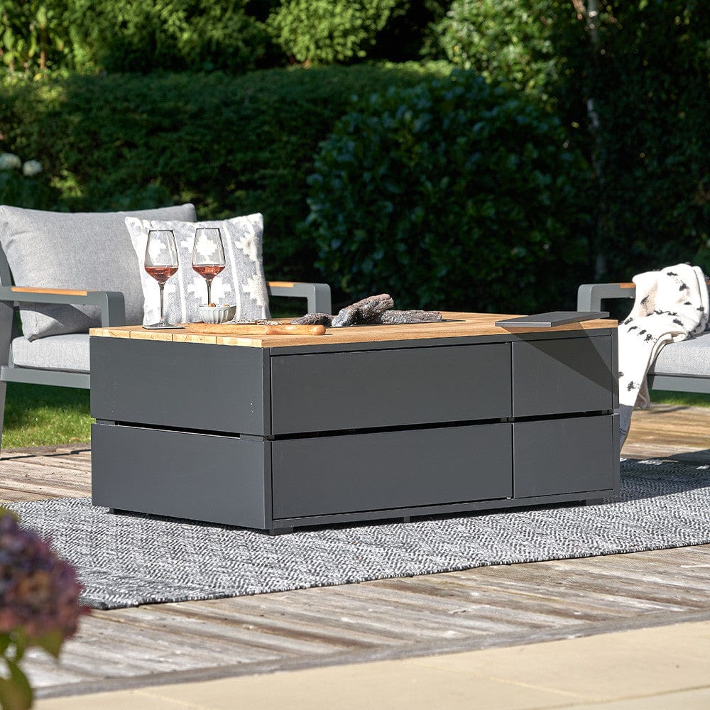 Cosipure 120 Rectangular Fire Pit Black and Teak.