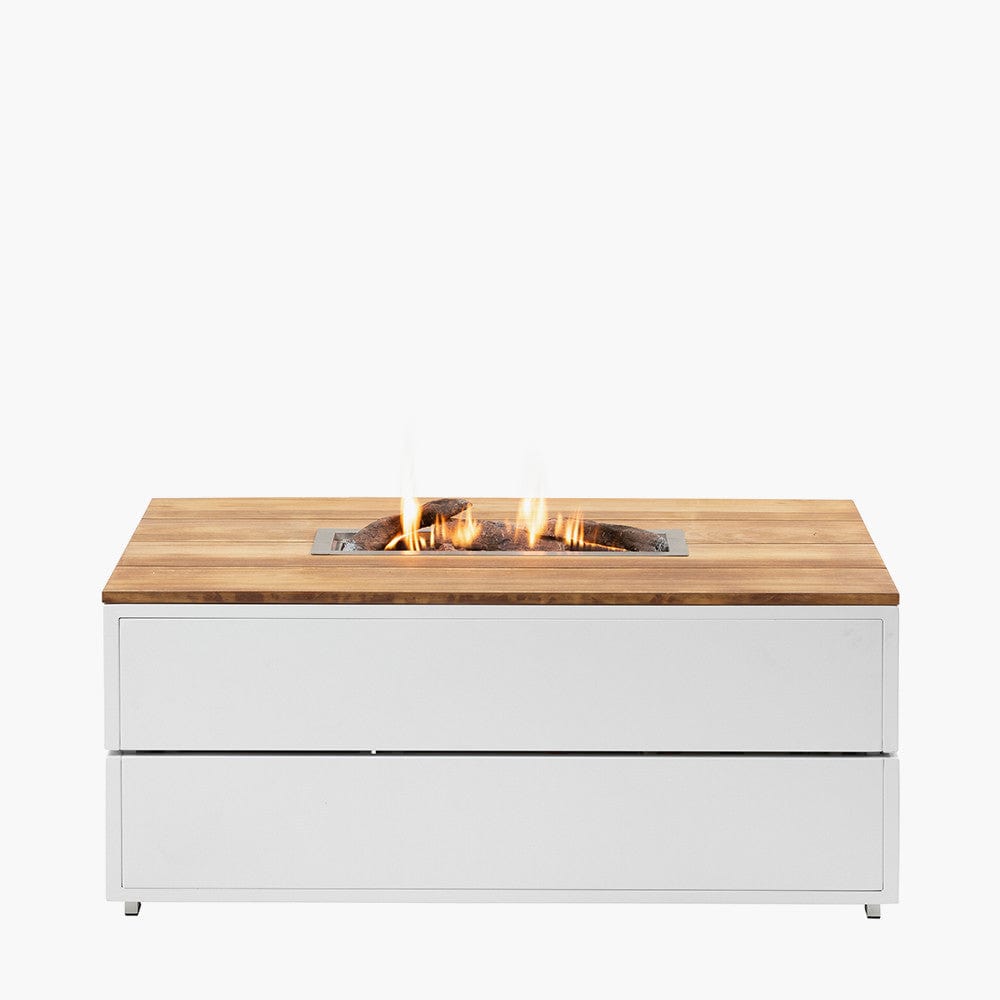 Cosipure 120 Rectangular Fire Pit White and Teak.