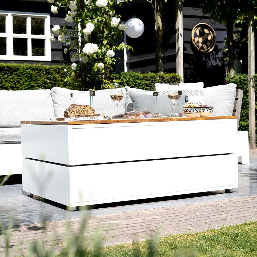 Cosipure 120 Rectangular Fire Pit White and Teak.