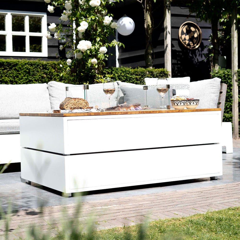 Pacific Lifestyle Outdoors Cosipure 120 Rectangular Fire Pit White and Teak House of Isabella UK