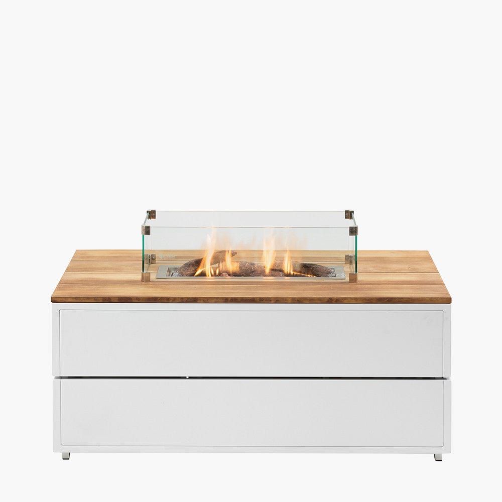 Cosipure 120 Rectangular Fire Pit White and Teak.