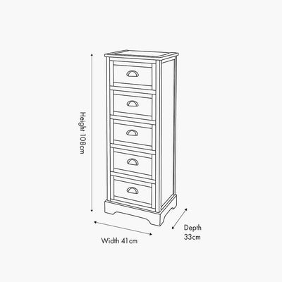 Pacific Lifestyle Outdoors Croft Linen Pine Wood 5 Drawer Tall Unit House of Isabella UK