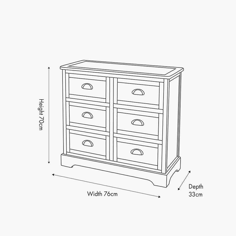 Croft Linen Pine Wood 6 Drawer Unit.