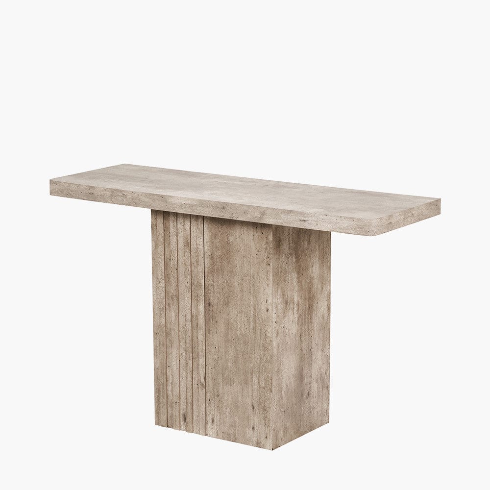 Elkton Concrete Effect Wood Veneer Groove Detail Console Table.