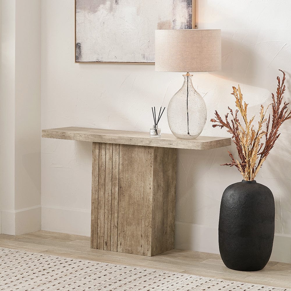 Elkton Concrete Effect Wood Veneer Groove Detail Console Table.