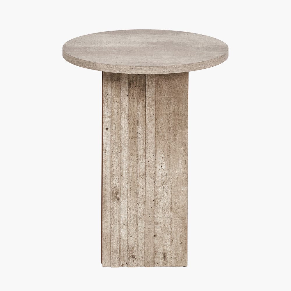 Elkton Concrete Effect Wood Veneer Groove Detail Side Table.