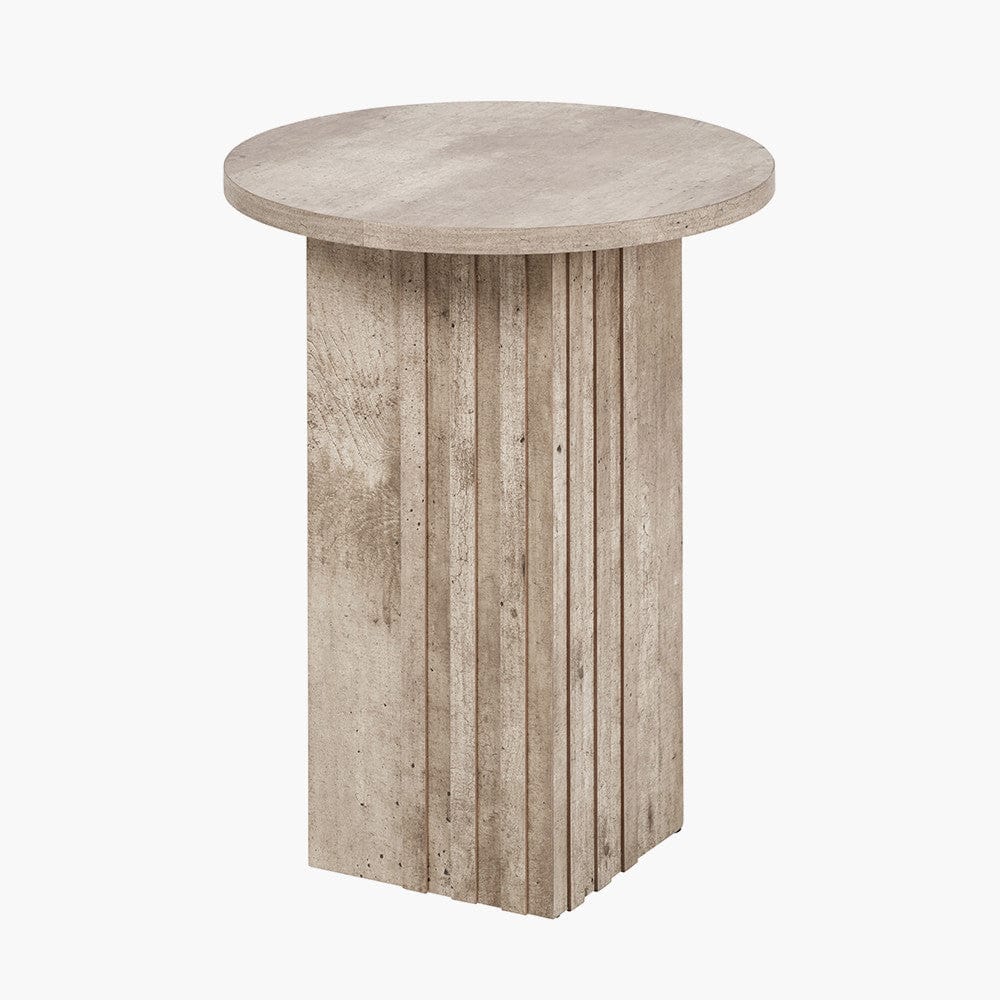 Elkton Concrete Effect Wood Veneer Groove Detail Side Table.