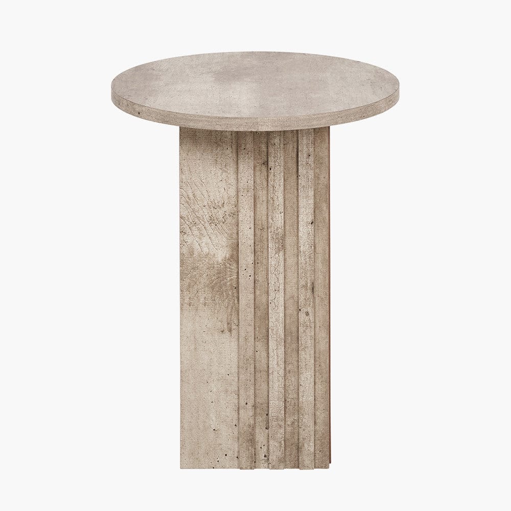 Elkton Concrete Effect Wood Veneer Groove Detail Side Table.