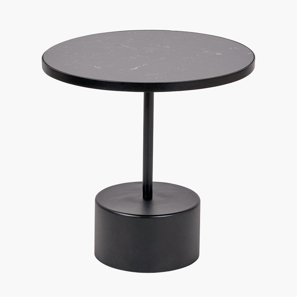 Enzo Black Marble and Black Metal Cylinder Base Coffee Table.