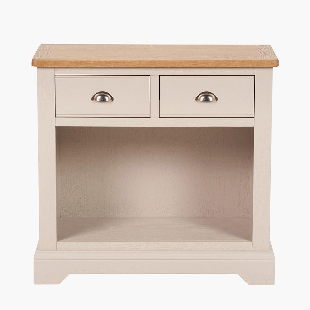 Fairford Parchment White Pine and Oak Wood 2 Drawer Console Table.