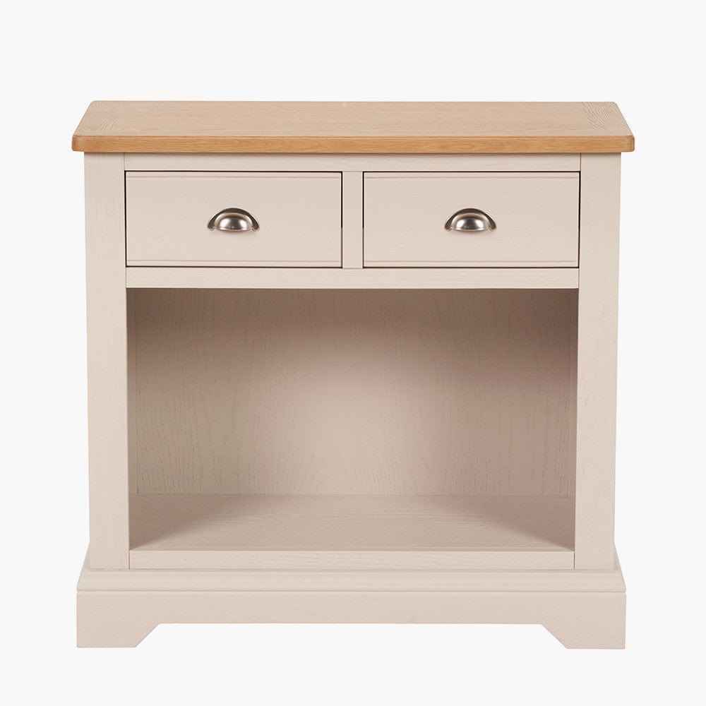 Pacific Lifestyle Outdoors Fairford Parchment White Pine and Oak Wood 2 Drawer Console Table House of Isabella UK