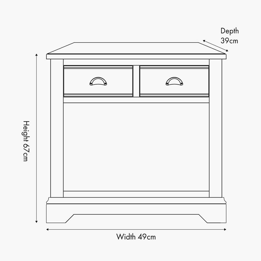 Pacific Lifestyle Outdoors Fairford Parchment White Pine and Oak Wood 2 Drawer Console Table House of Isabella UK