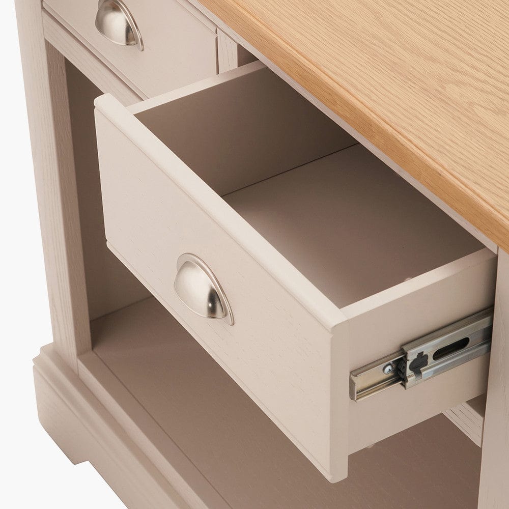 Fairford Parchment White Pine and Oak Wood 2 Drawer Console Table.