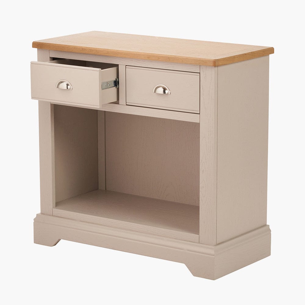 Pacific Lifestyle Outdoors Fairford Parchment White Pine and Oak Wood 2 Drawer Console Table House of Isabella UK